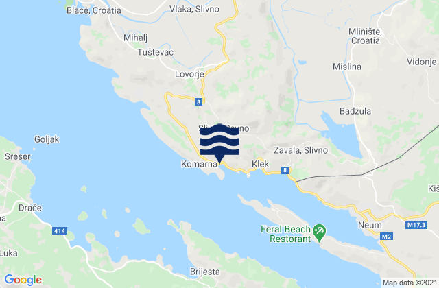 Slivno, Croatiaの潮見表地図