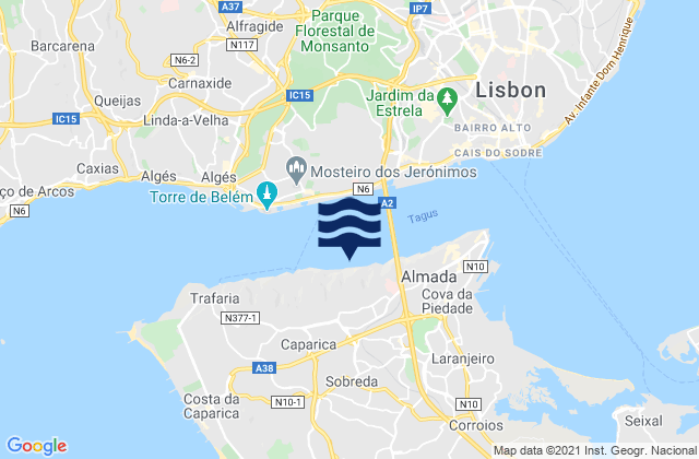Sobreda, Portugalの潮見表地図