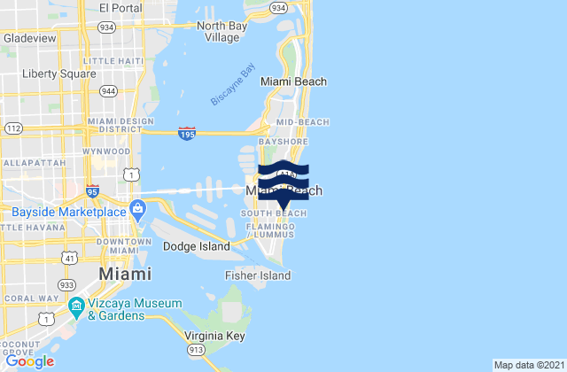 South Beach Miami, United Statesの潮見表地図
