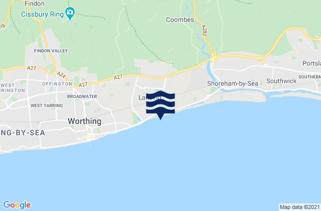 South Lancing Beach, United Kingdomの潮見表地図