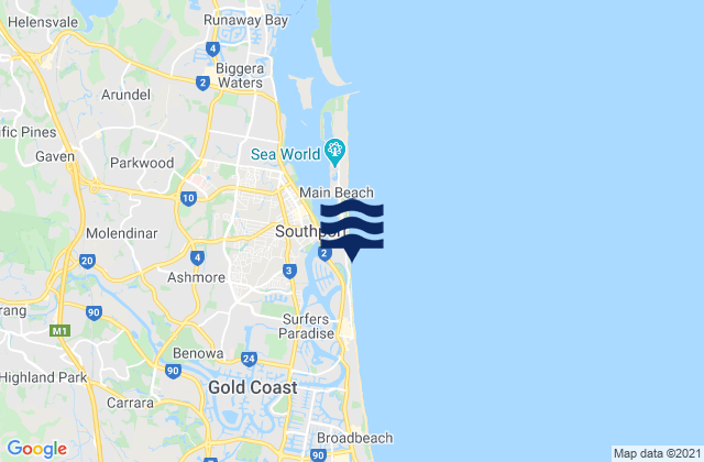 Southport Main Beach, Australiaの潮見表地図