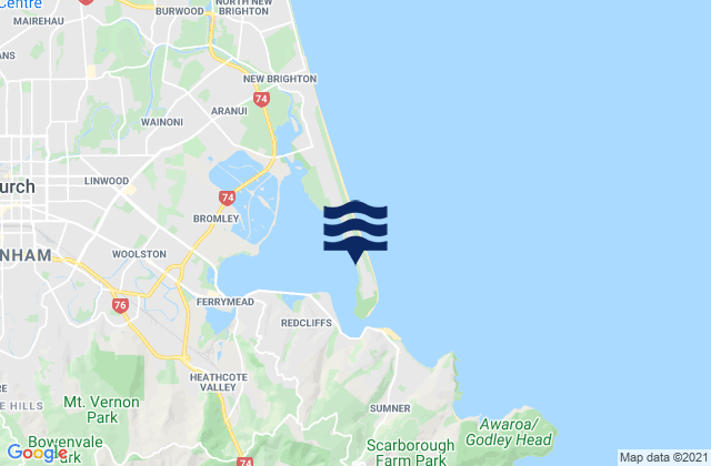 Southshore Spit Beach, New Zealandの潮見表地図