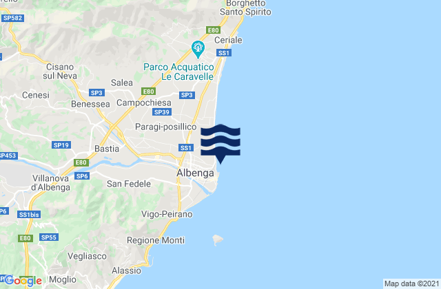 Spiaggia Albenga, Italyの潮見表地図