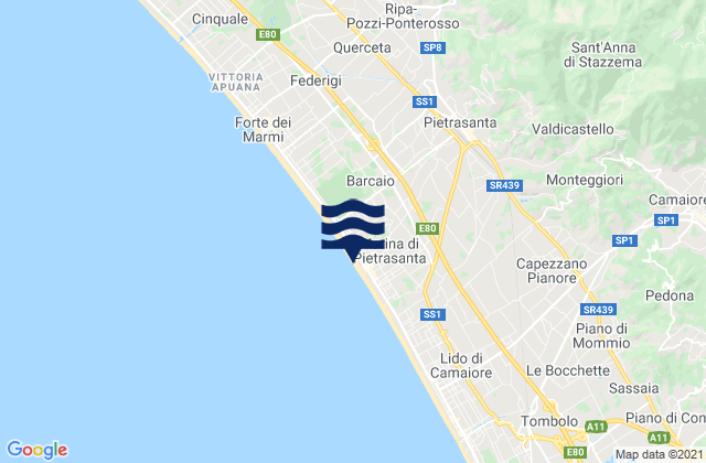 Spiaggia Marina di Pietrasanta, Italyの潮見表地図