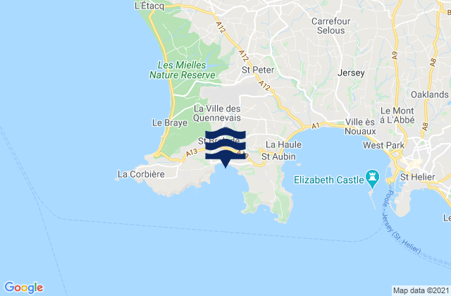 St Brelades Bay Beach, Franceの潮見表地図