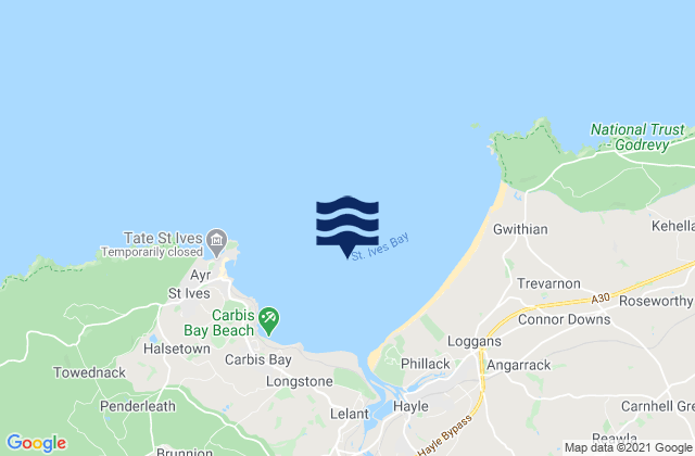 St Ives Bay Beach, United Kingdomの潮見表地図