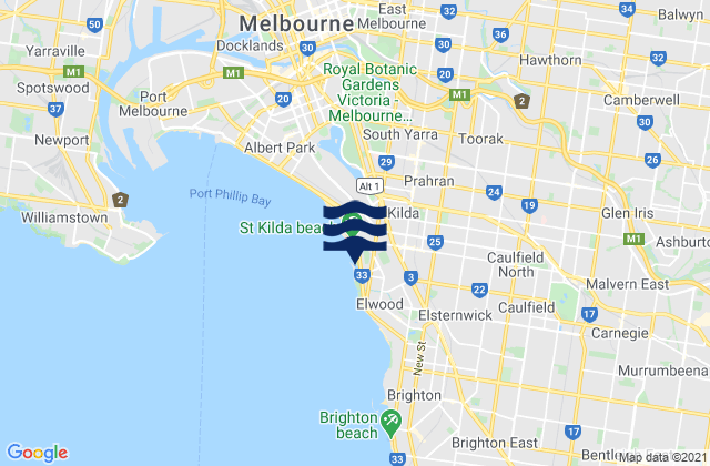 St Kilda East, Australiaの潮見表地図
