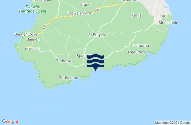 St. Buryan, United Kingdomの潮見表地図