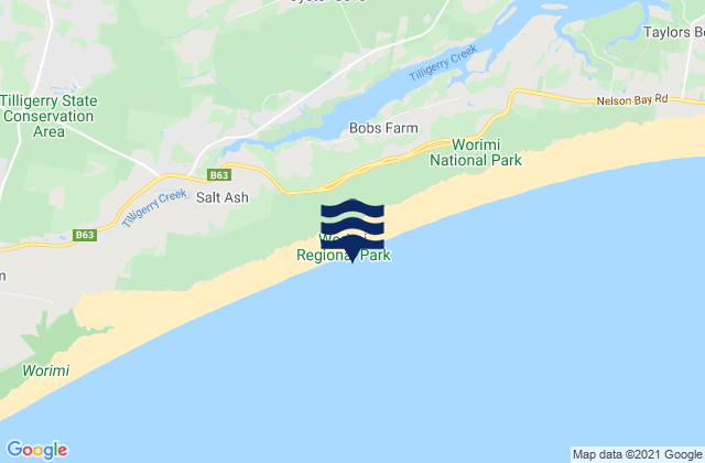 Stockton Beach, Australiaの潮見表地図