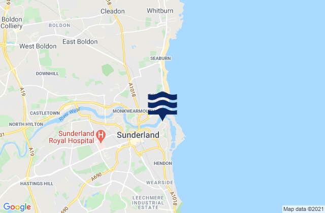 Sunderland, United Kingdomの潮見表地図