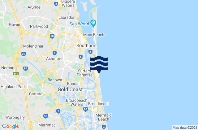 Surfers Paradise Beach, Australiaの潮見表地図