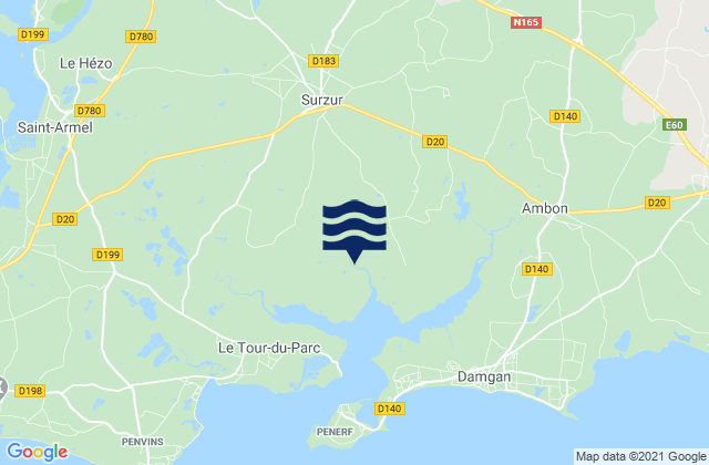 Surzur, Franceの潮見表地図
