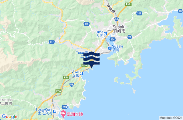 Susaki-shi, Japanの潮見表地図