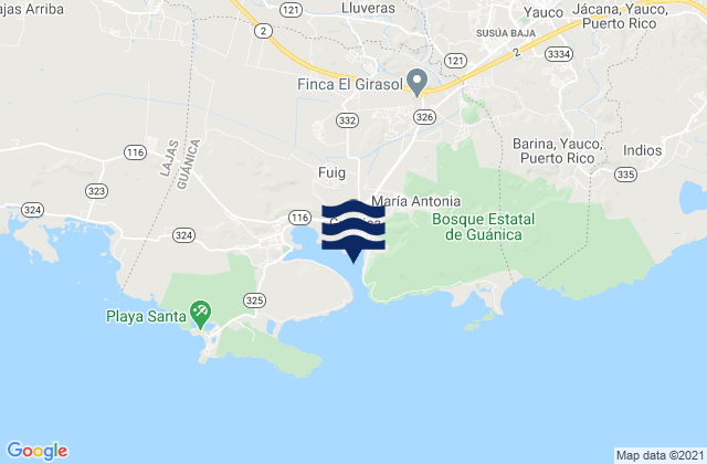 Susúa Baja Barrio, Puerto Ricoの潮見表地図