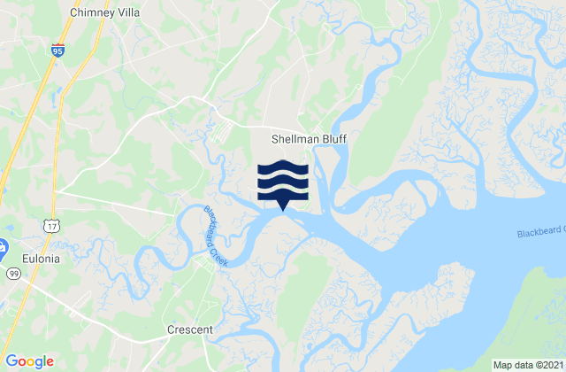 Sutherland Bluff Sapelo River, United Statesの潮見表地図