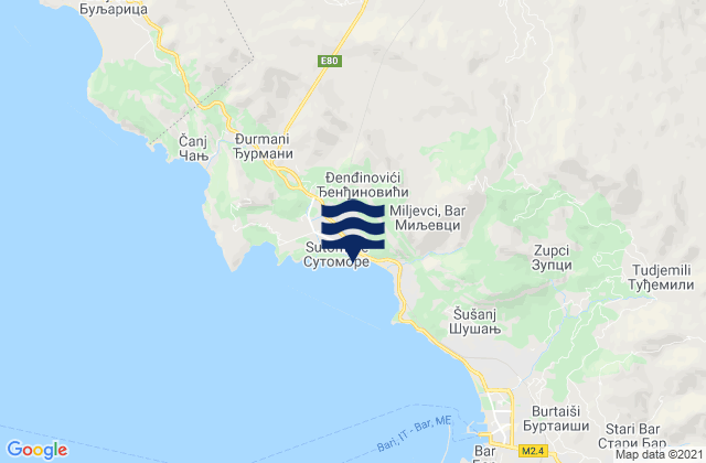 Sutomore, Montenegroの潮見表地図