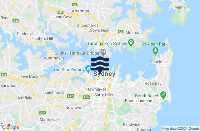 Sydney, Australiaの潮見表地図