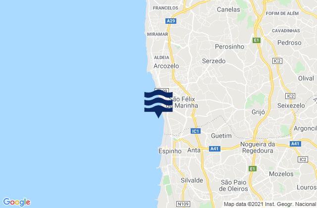 São Félix da Marinha, Portugalの潮見表地図