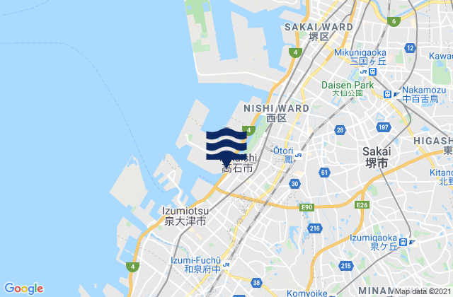 Takaishi, Japanの潮見表地図