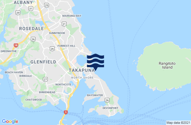 Takapuna Beach, New Zealandの潮見表地図