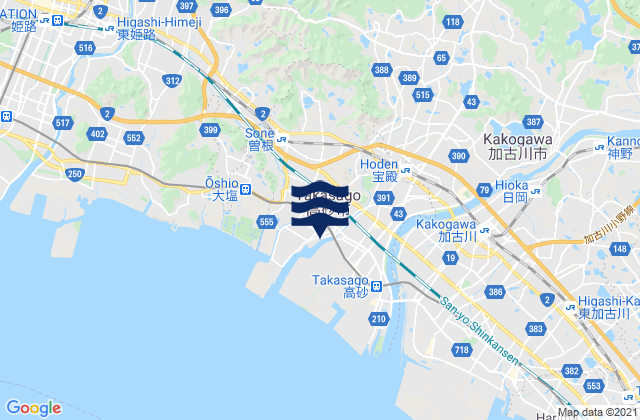 Takasago Shi, Japanの潮見表地図