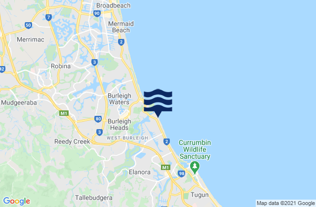 Tallebudgera Beach, Australiaの潮見表地図