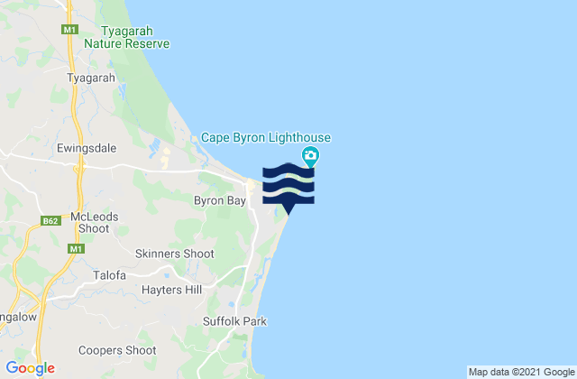 Tallows Beach, Australiaの潮見表地図