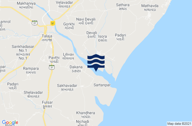 Talāja, Indiaの潮見表地図