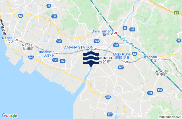 Tamana-gun, Japanの潮見表地図