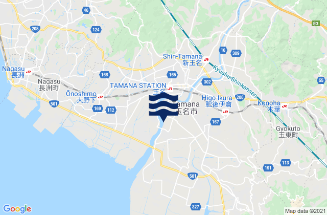 Tamana Shi, Japanの潮見表地図