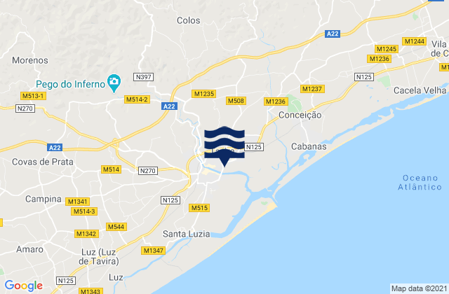 Tavira, Portugalの潮見表地図