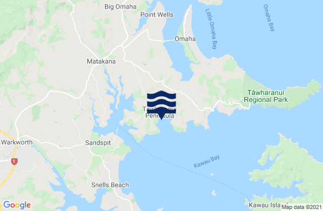 Tawharanui Peninsula Auckland, New Zealandの潮見表地図
