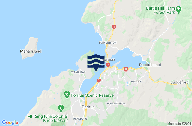 Te Onepoto Bay, New Zealandの潮見表地図