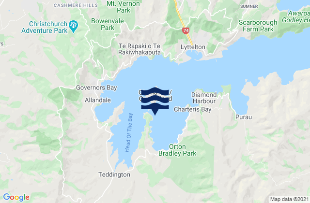 Te Wharau/Charteris Bay, New Zealandの潮見表地図