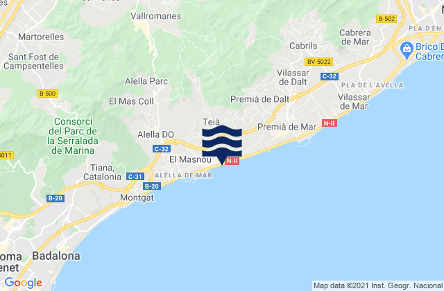 Teià, Spainの潮見表地図