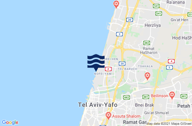 Tel Baruch North Beach, Palestinian Territoryの潮見表地図