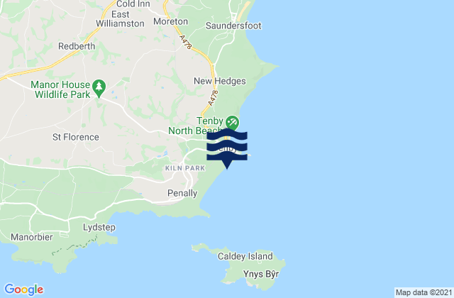 Tenby South Beach, United Kingdomの潮見表地図