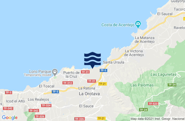 Tenerife, Spainの潮見表地図