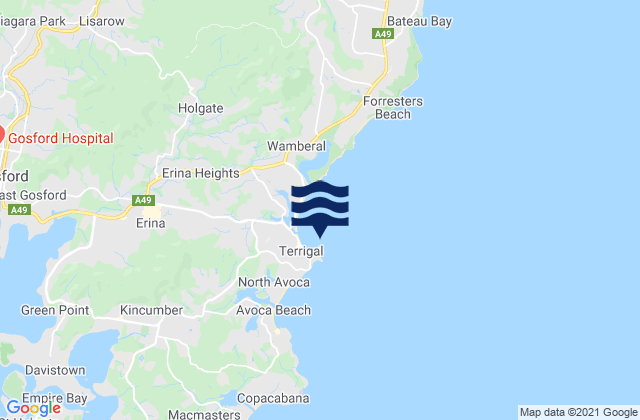 Terrigal, Australiaの潮見表地図