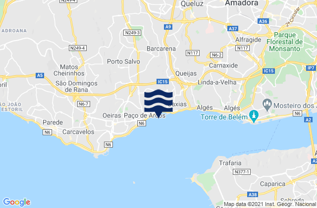 Terrugem, Portugalの潮見表地図