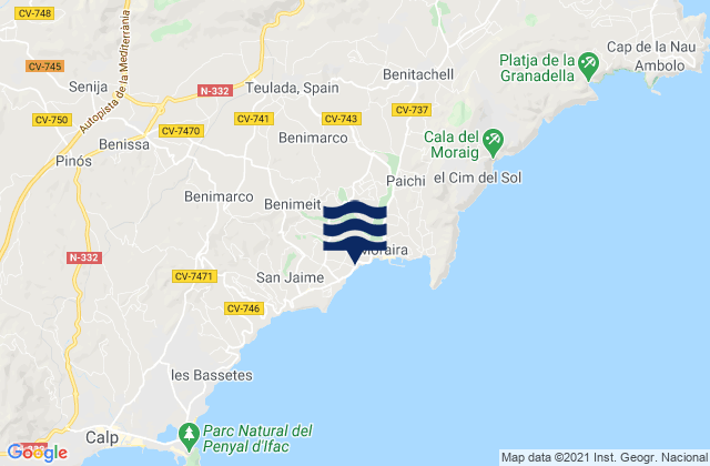 Teulada, Spainの潮見表地図