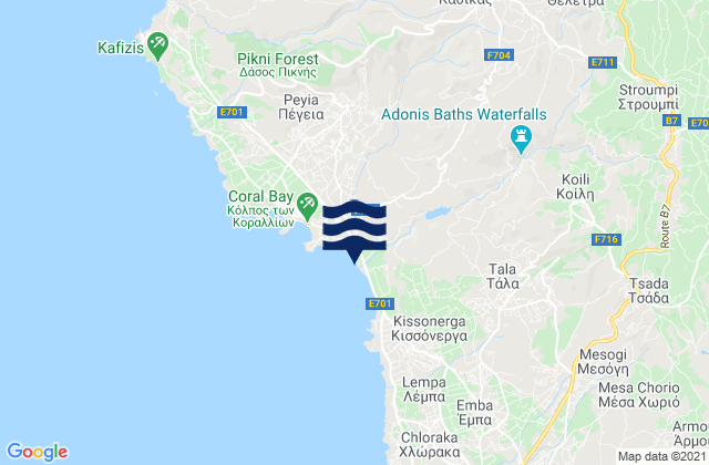 Thelétra, Cyprusの潮見表地図