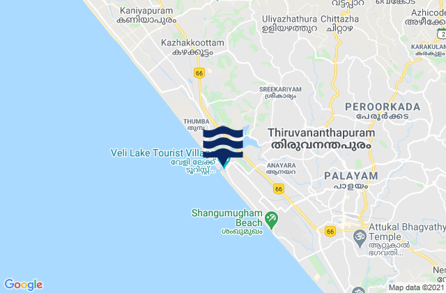 Thiruvananthapuram, Indiaの潮見表地図