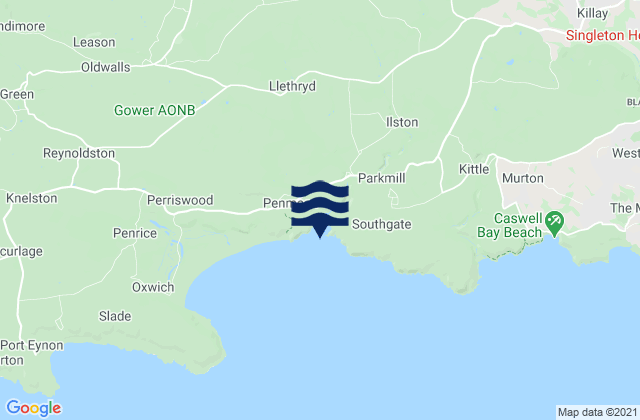 Three Cliffs Bay Beach, United Kingdomの潮見表地図