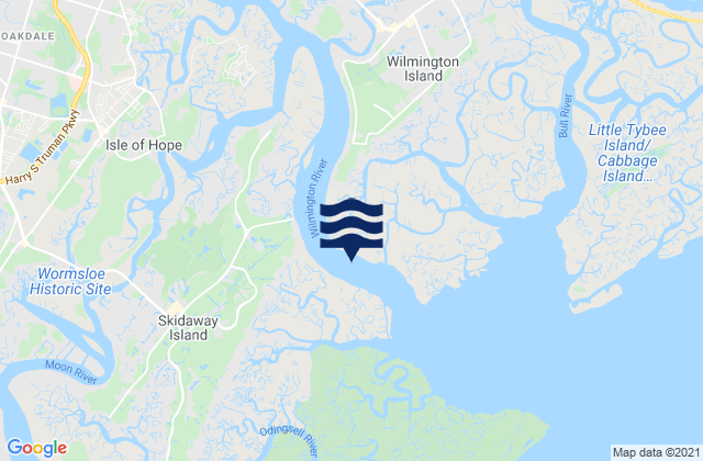 Thunderbolt SE of Wilmington River, United Statesの潮見表地図