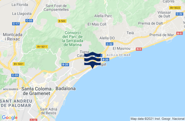 Tiana, Spainの潮見表地図