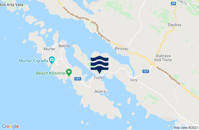 Tijesno, Croatiaの潮見表地図