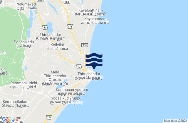 Tiruchchendur, Indiaの潮見表地図