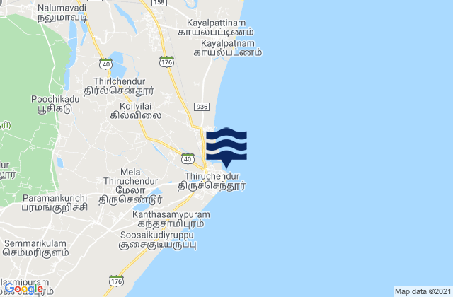 Tiruchendur, Indiaの潮見表地図