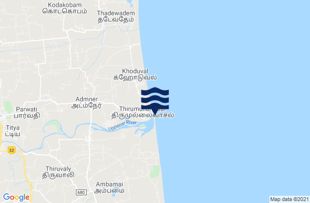 Tirumullaivāsal, Indiaの潮見表地図